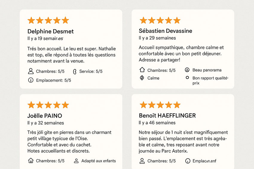 Avis gîte et chambre d’hôtes dans l’Oise – Séjours près de Senlis, Chantilly et du Parc Astérix
