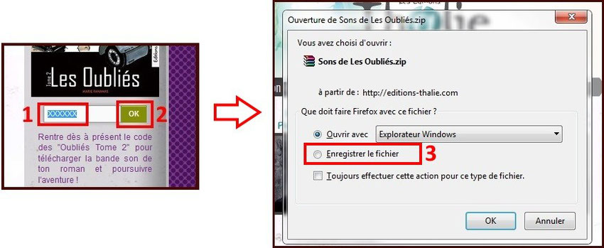 copie d'écran code téléchargement musique et fenetre enregistrement fichier musique