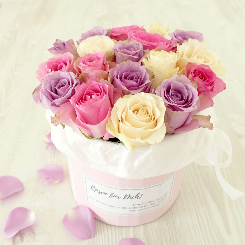 Bunte Rosen in der Box DIY