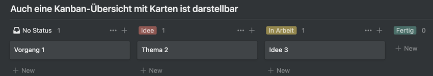 Kanban-Ansicht auf einer Notion-Seite
