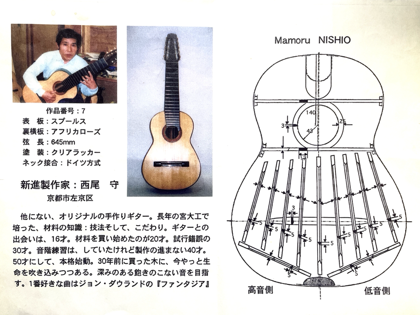 京都市右京区　西尾守ギター工房　オリジナルギター製作　日本製　オールハンドメイド　クラシックギター