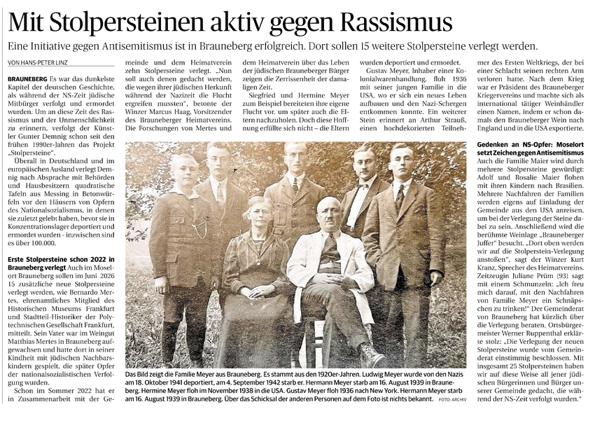 Artikel Stolpersteine 2026 im Trierischen Volksfreund vom 23.09.2025 (Quelle TV, 23.09.25)