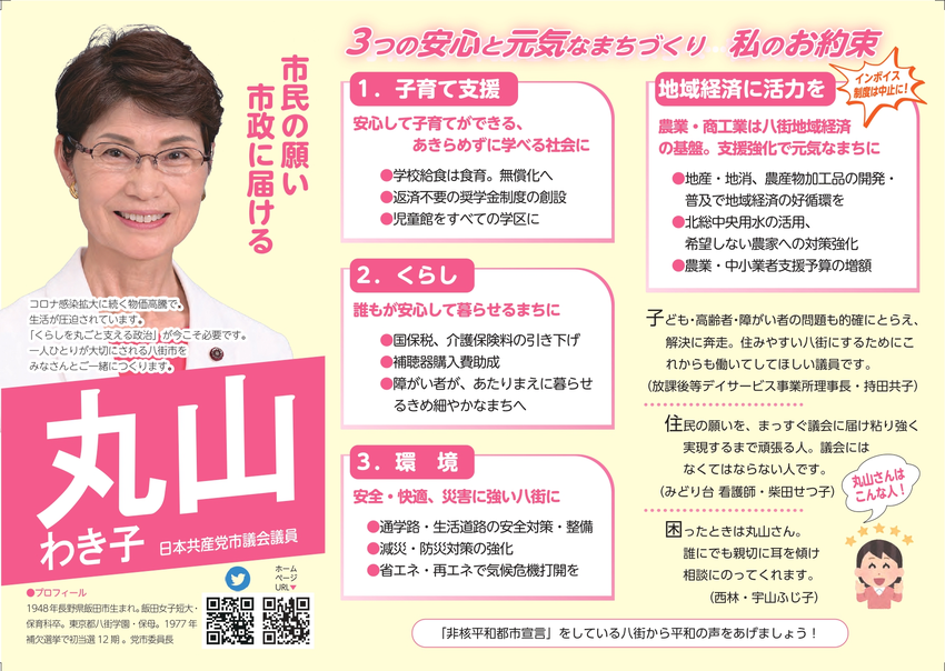 日本共産党市議会議員　丸山わき子　市民の願い　市政に届ける