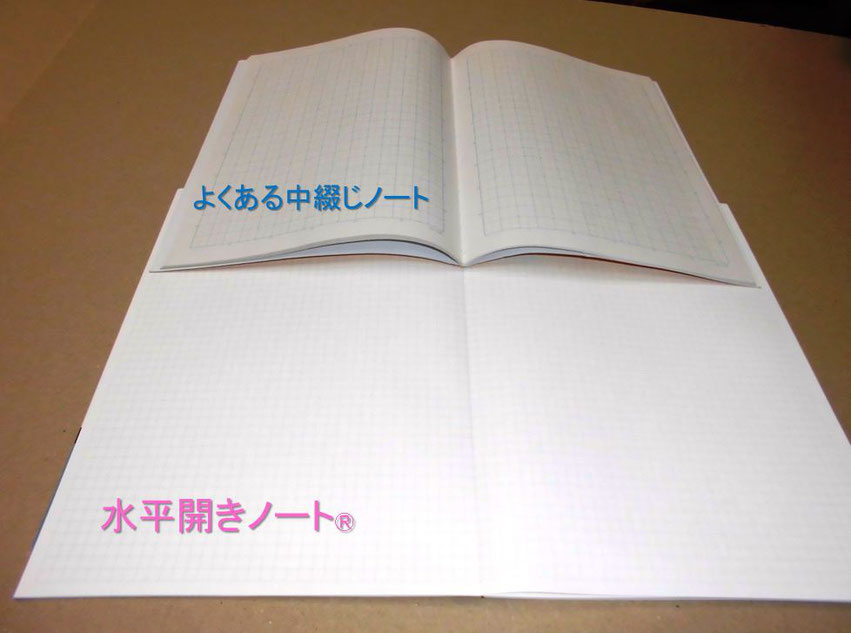 よくある中綴じノート と 水平開きノートの比較