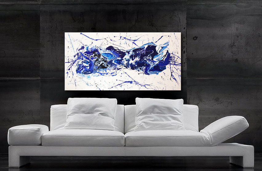 Acrylgemälde Panoramaformat 120x60cm. Blaue Farbverläufe - Wandbilder kaufen