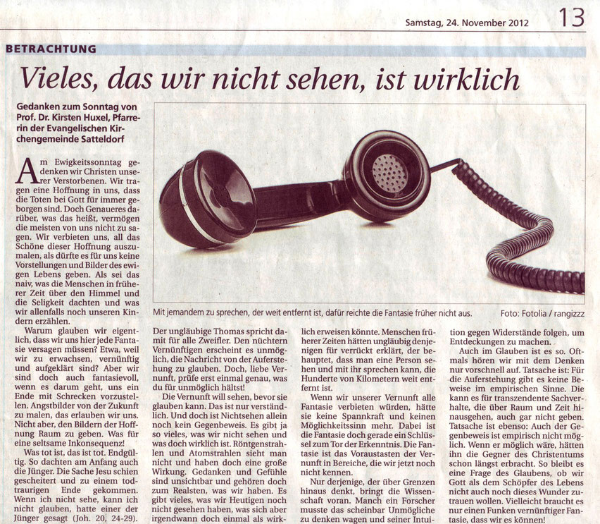 Hohenloher Tagblatt, 24. November 2012, S. 13