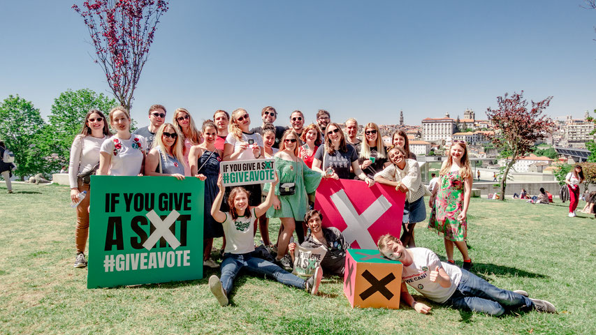 A group picture of members of 'Give A Vote' in Porto