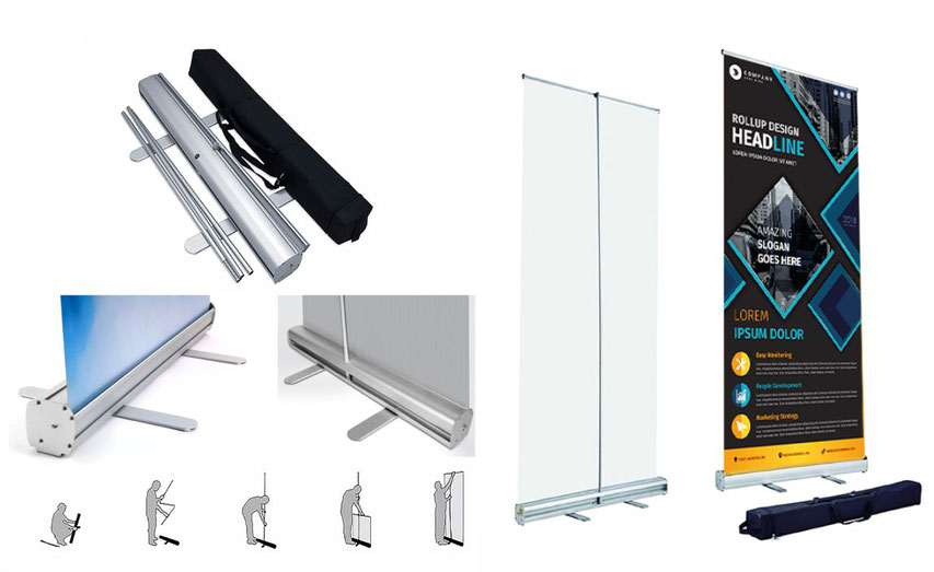 Banner enrollable tipo roller con impresión personalizada para eventos y publicidad en Lima