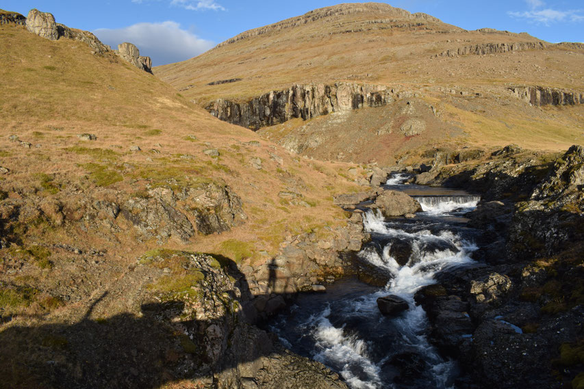 waterfall and mountains, East Fjords, Iceland