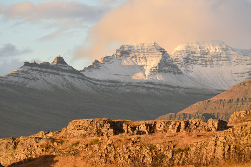 Mountains at sunrise, East Fjords, Iceland