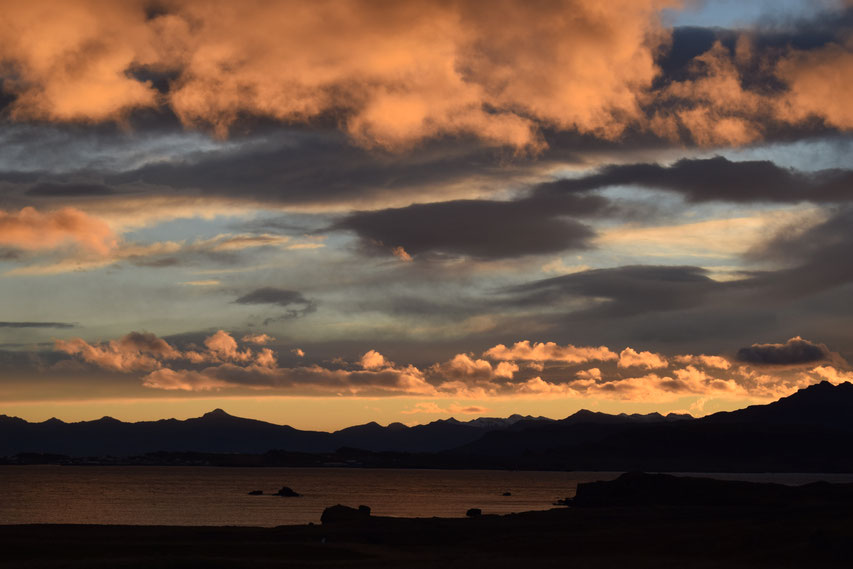 Sunset over mountains, East Fjords, Iceland in November