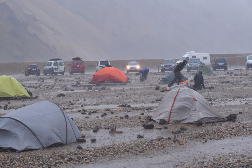 Landmannalaugar camping in bad weather