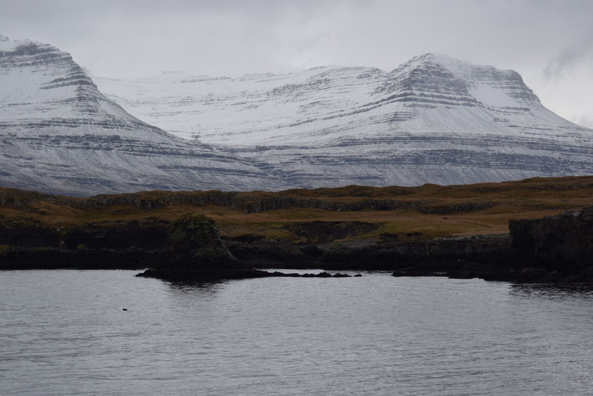 Hvítárdalur, mountains in snow, East Fjords