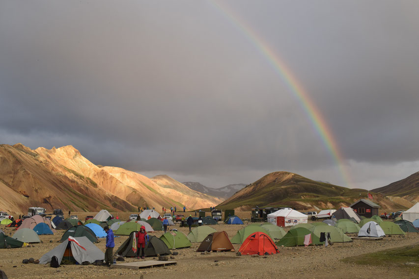Landmannalaugar campsite in July.