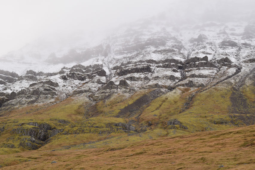 mountain with snow, East Fjords, Iceland