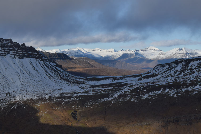 hiking in the East Fjords - snowy mountains