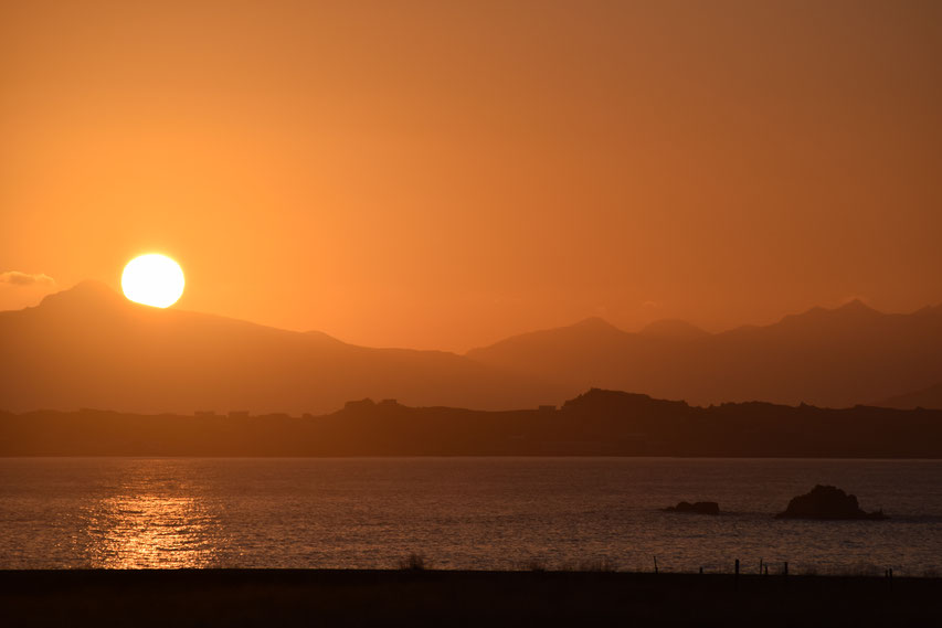 orange sunset, East Fjords, Iceland