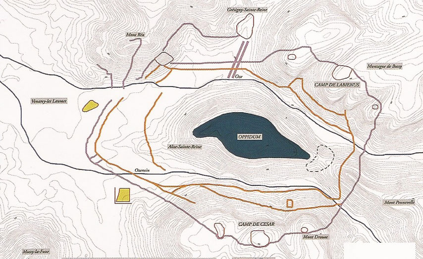 Carte réalisée par Pascale Guillou et Claude Grapin, dans Archéologia Hors-série n° 14 Museoparc Alésia, avril 2012, p. 16 