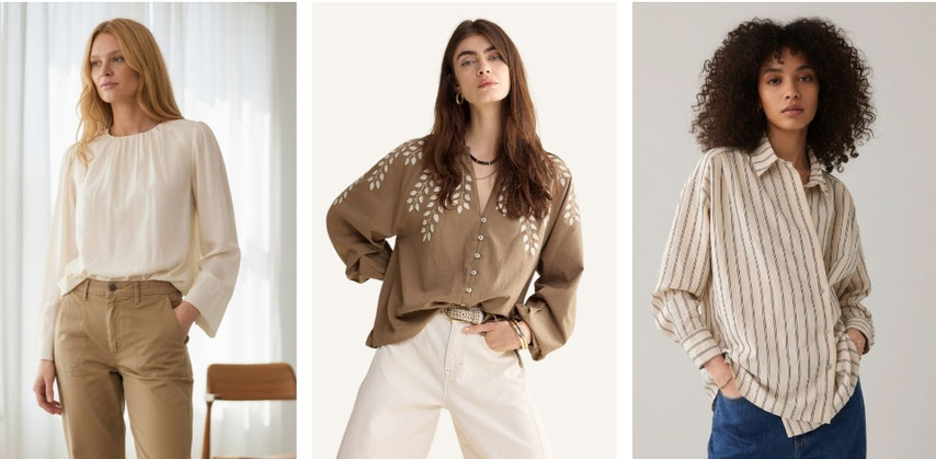 Ecru bloes €110 - bloes met broderie € 110 - bloes met strepen € 120