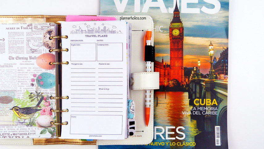 Travel Planning Insert for your vacation