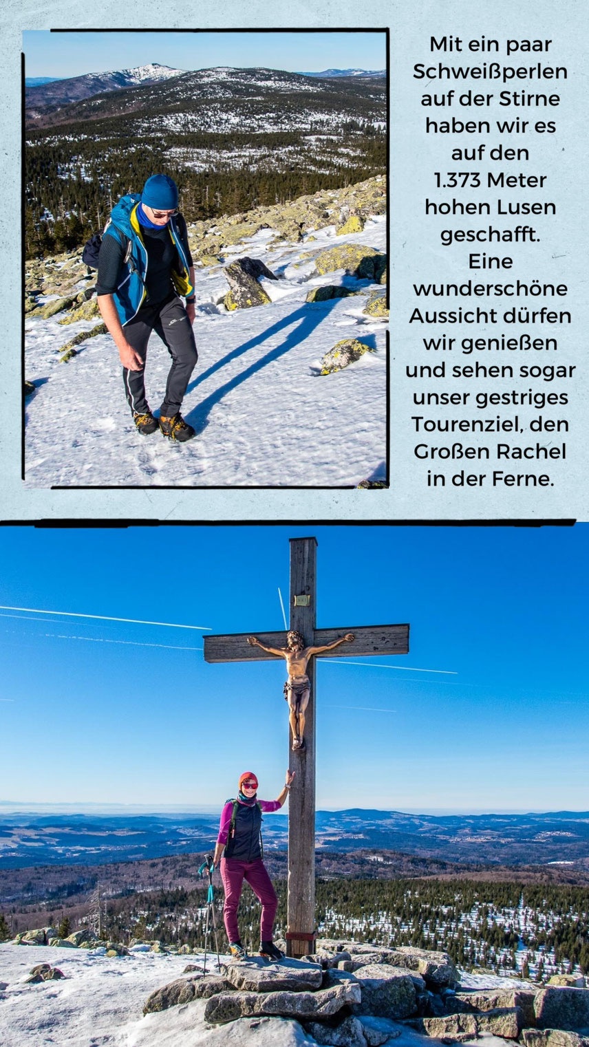 Panoramablick vom Lusen im Winter über den Bayerischen Wald