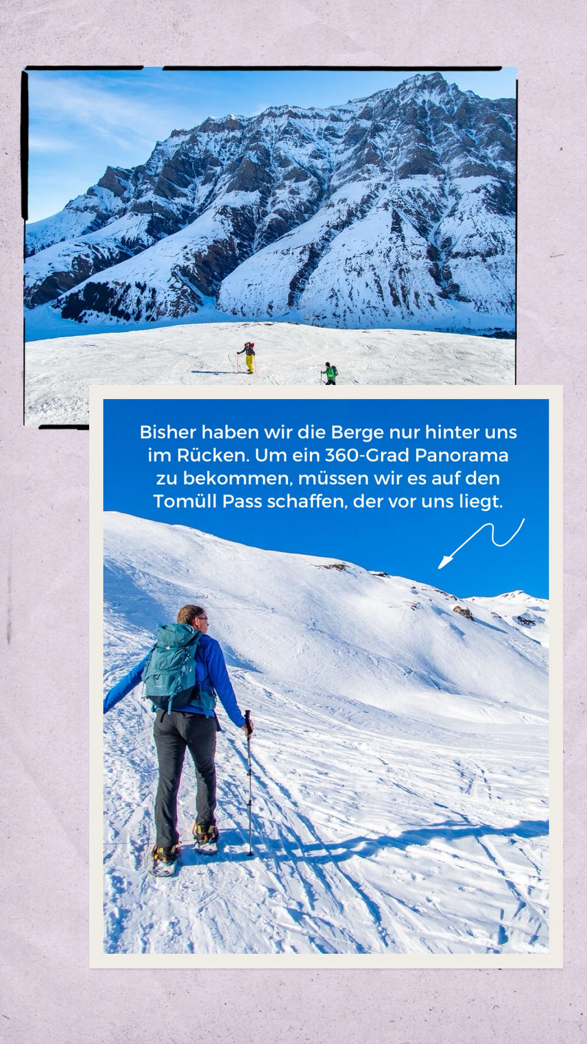 Winterlandschaft im Safiental während der Schneeschuhtour auf den Piz Tomül, Wissensteinhorn.