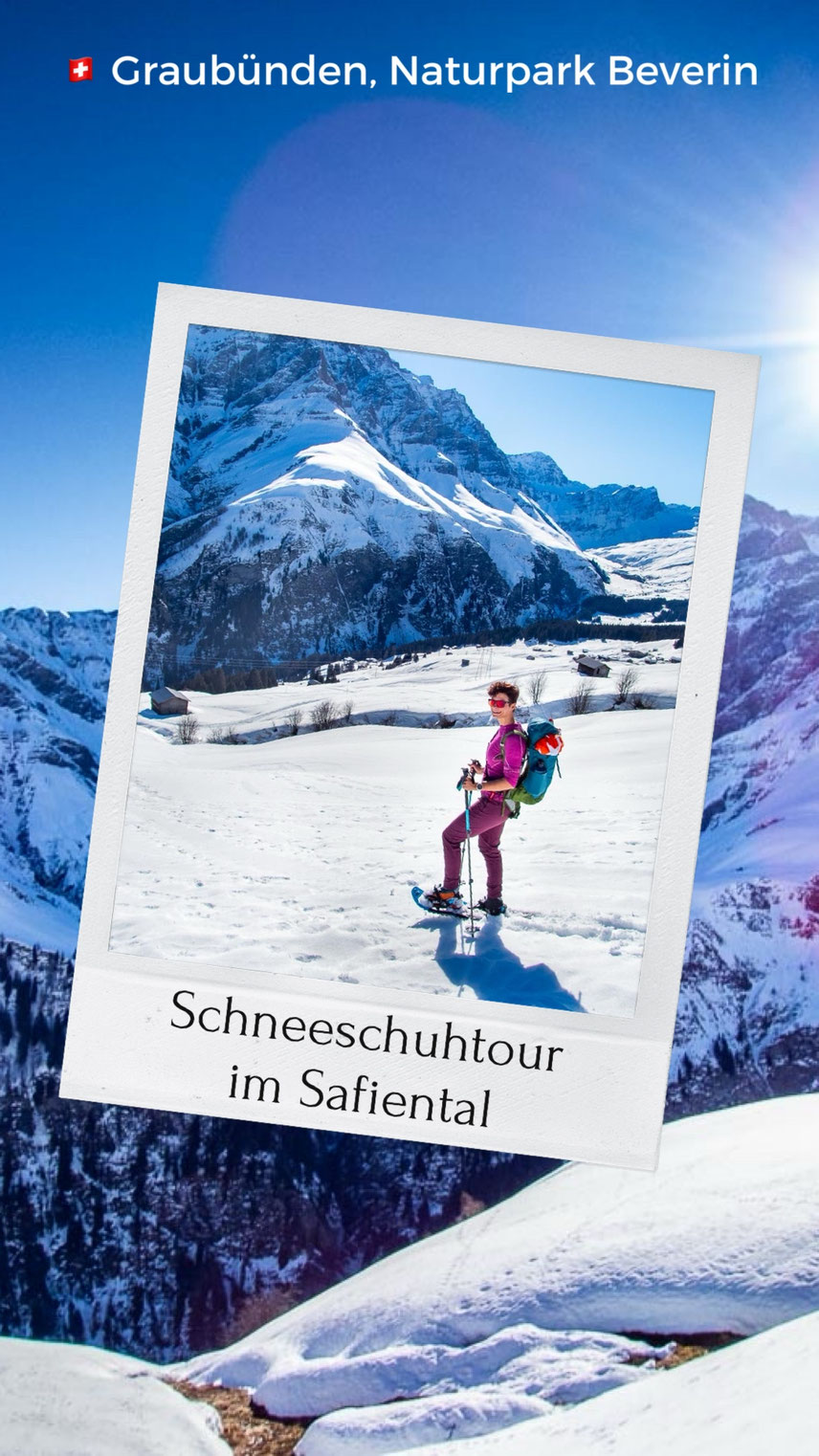 Schneeschuhwanderung Camana im Safiental in der Schweiz.