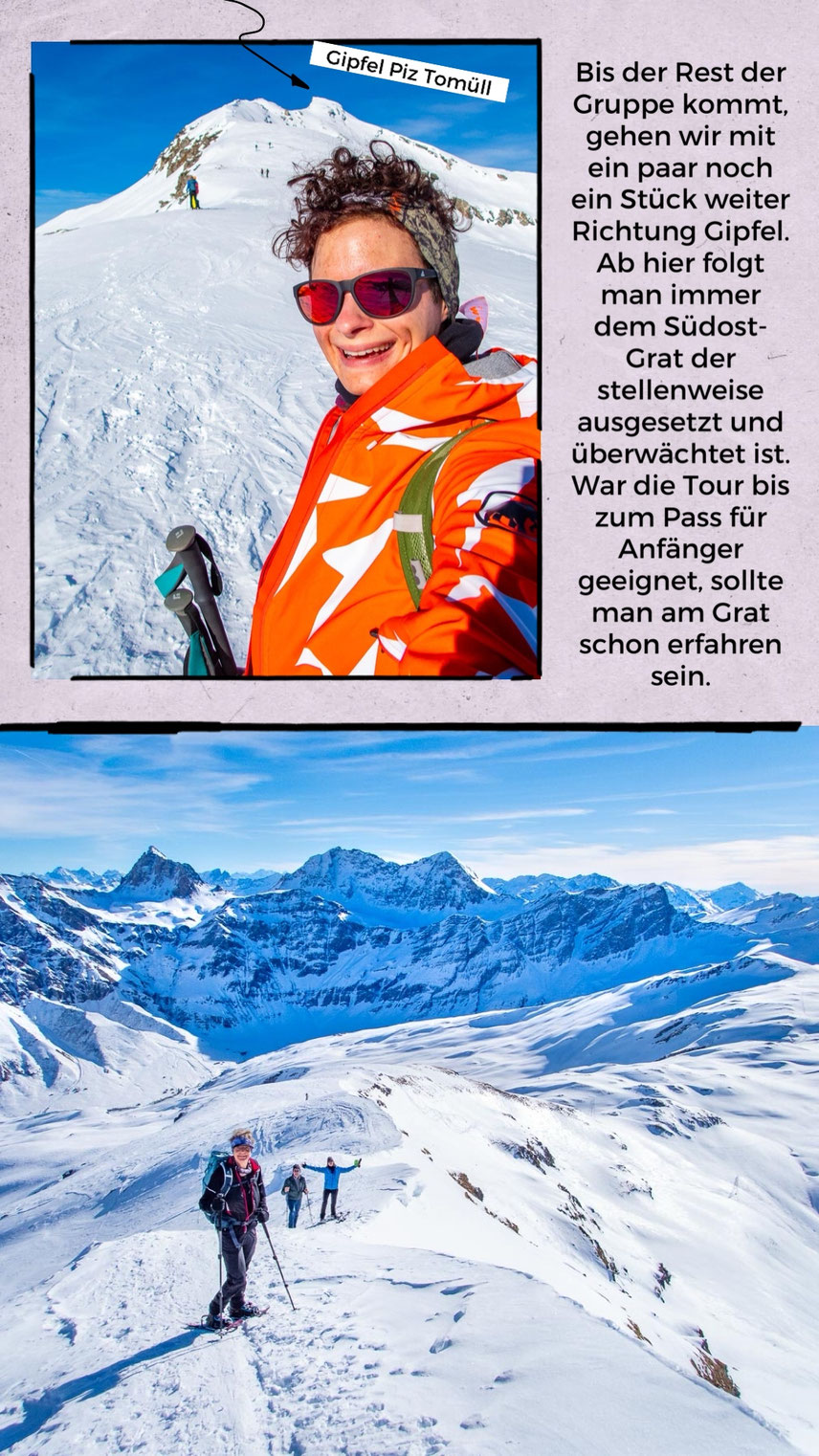 Aussicht vom Piz Tomül (Wissensteinhorn) im Winter bei der Schneeschuhtour.