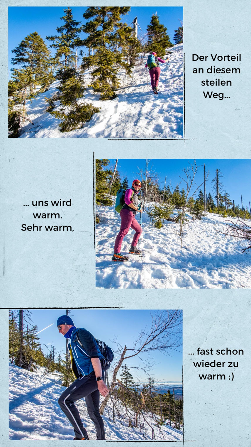 Aufstieg über die Himmelsleiter bei der Winterwanderung auf den Lusen