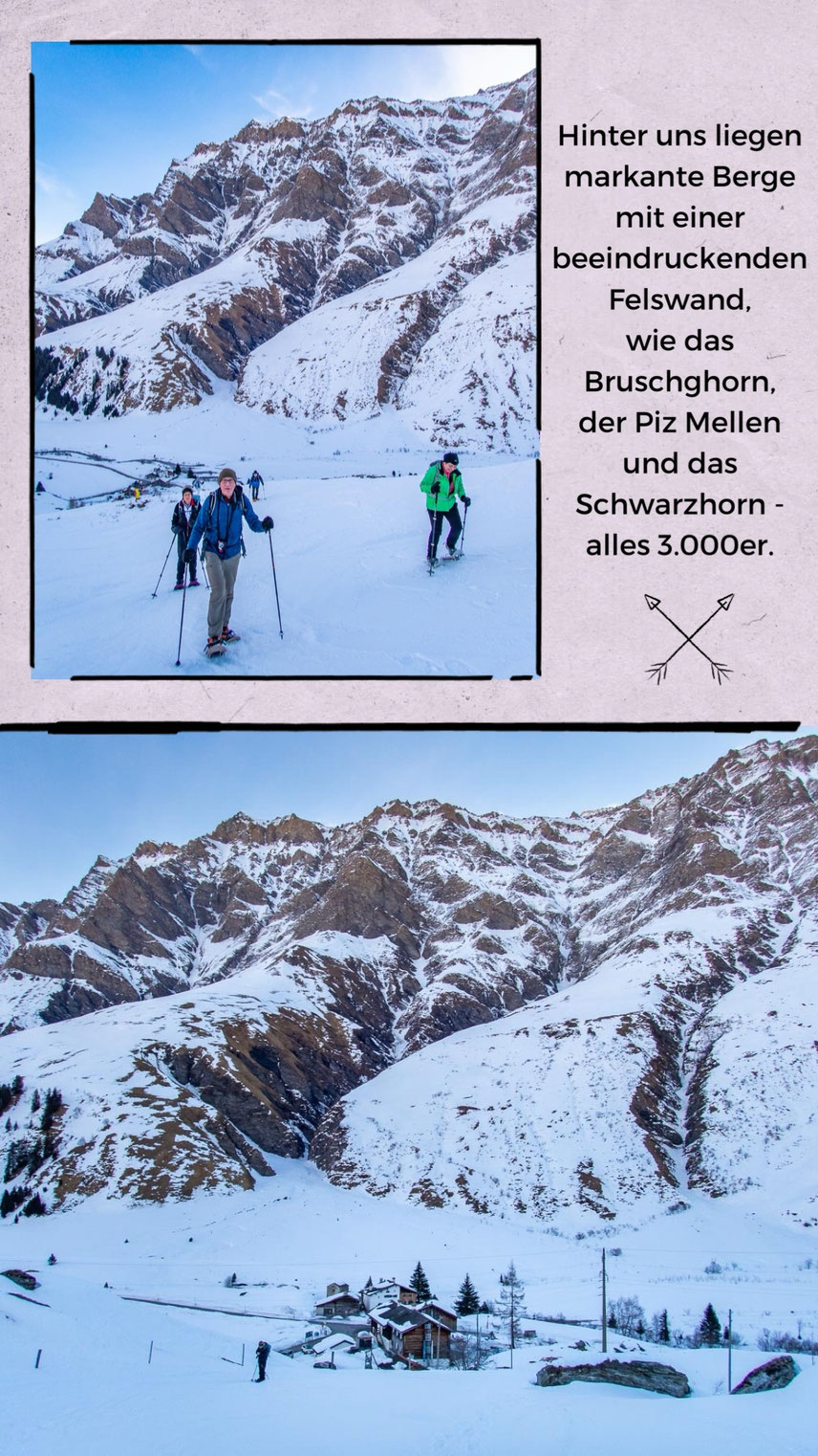 Aufstieg bei der Schneeschuhtour auf den Piz Tomül, Wissensteinhorn.