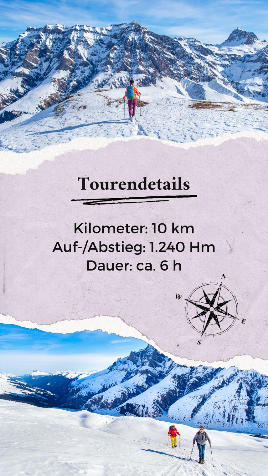 Schneeschuhtour auf den Piz Tomül im Safiental in der Schweiz.