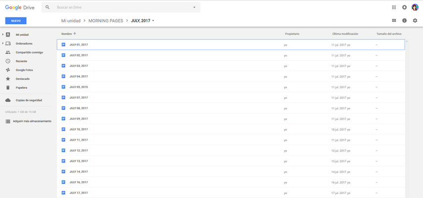 google drive morning pages
