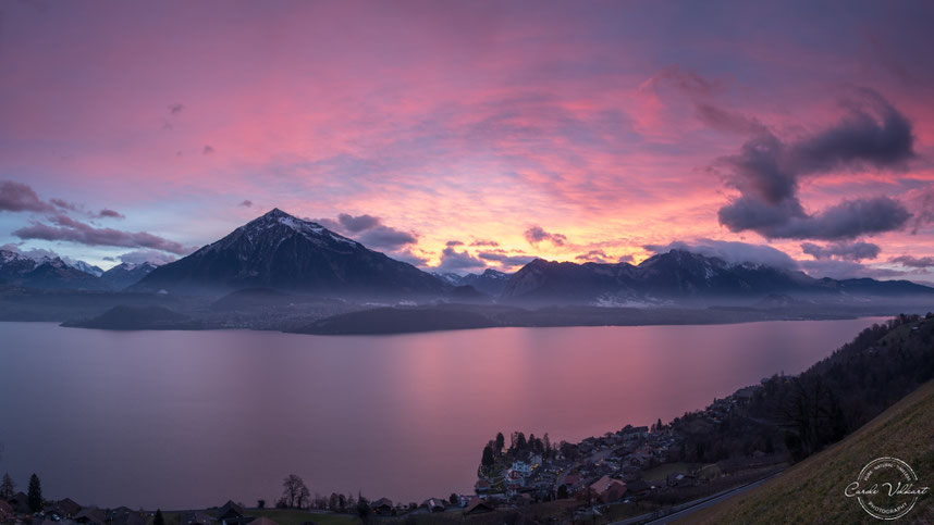 Niesen, Thunersee, Thun, Abendrot, Sonnenuntergang, Berge, Alpen, Schweizer Alpen, Spiez, Sigriswil