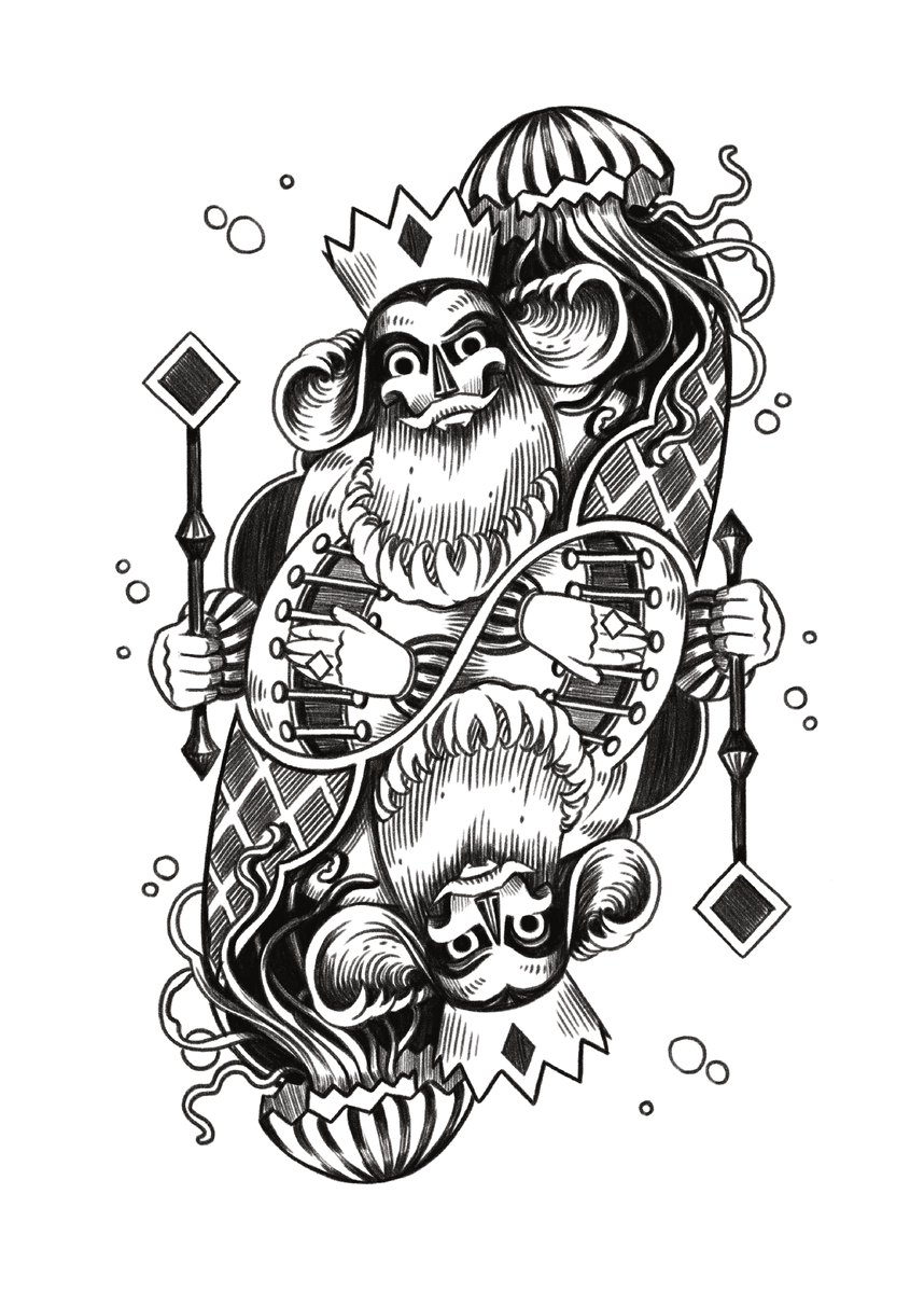 illustration - maritimer könig mit qualle und zepter