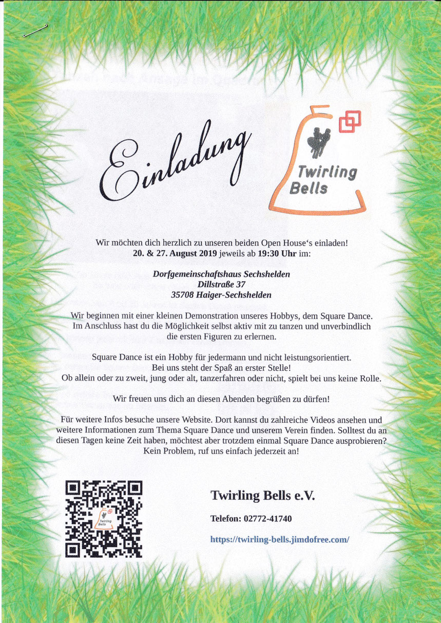 Einladung Zum Open House Twirling Bells E V Square Dance Club In Haiger Im Dillkreis