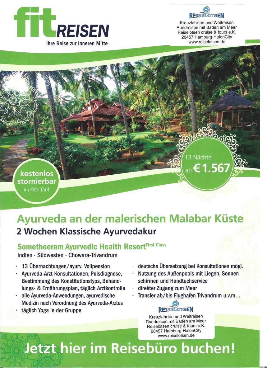 Ayurveda Urlaub Indien Fitreisen im Somatheeram Ayurvedic Health Resort mit Ayurvedakur und Fluganreise - Beratung Olaf Diroll by Reiselotsen