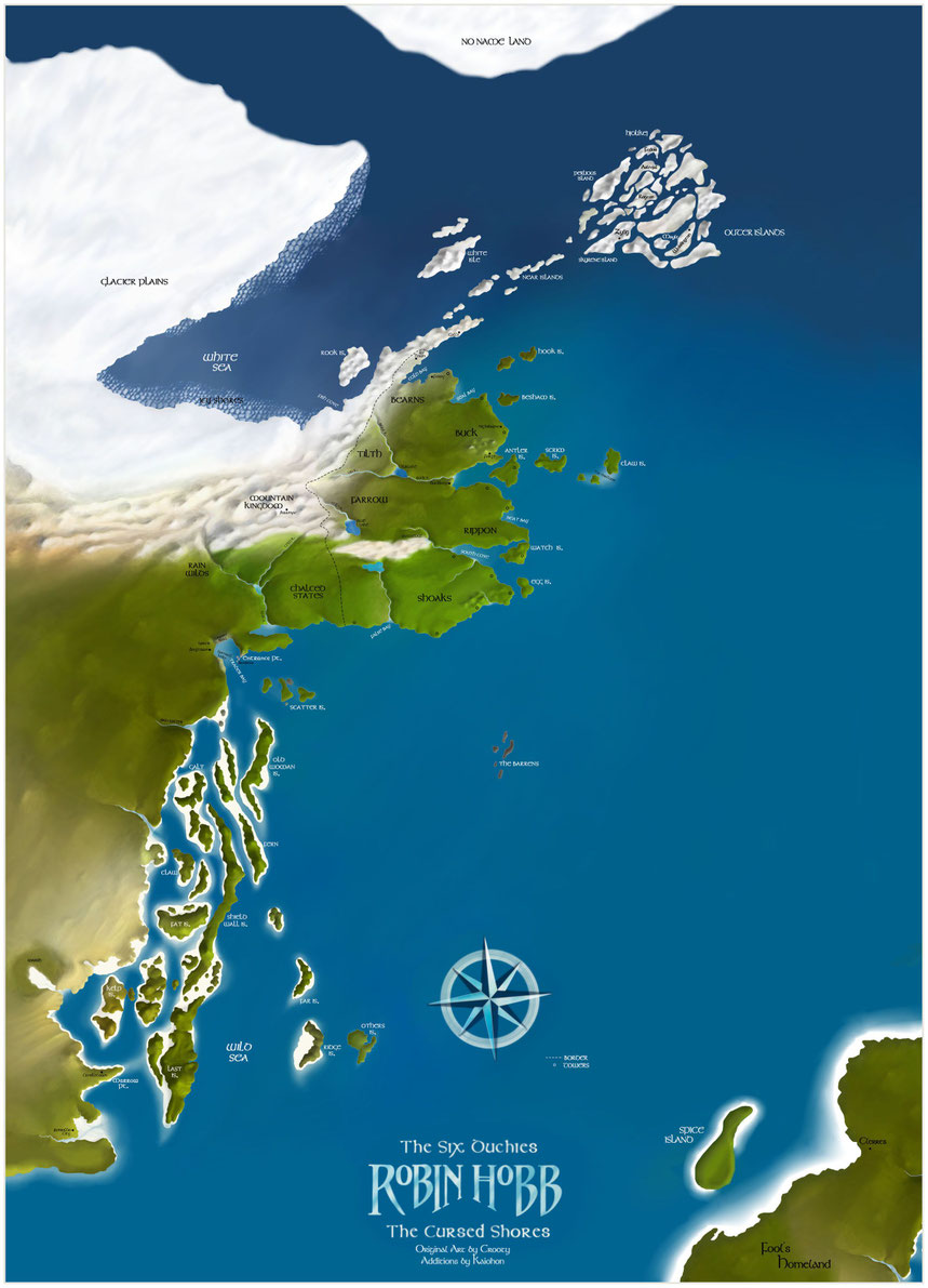 La carte, en anglais, de l'univers de Robin Hobb