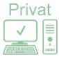 grünes Icon: PC für die private Nutzung mit grünen Haken auf dem Bilschirm