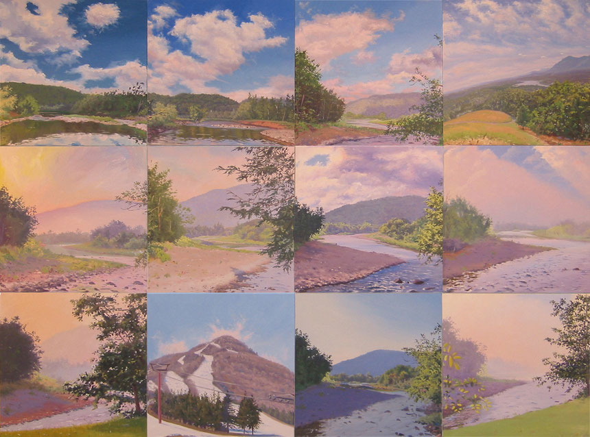 12 canvases 20x20"/ea. ( Total 60 x 80") Here, I'm interested in the space between the images.