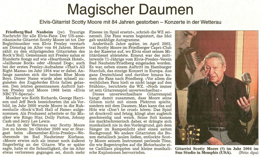 Magischer Daumen - Elvis-Gitarrist Scotty Moore mit 84 Jahren gestorben, WZ 30.06.2016, Text: Jürgen Wagner, Foto: dpa