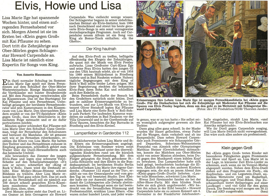 Elvis, Howie und Lisa, WZ 16.10.2015, Text: Annette Hausmanns, Fotos: i&u TV Produktion/NDR/Thorsten Jander