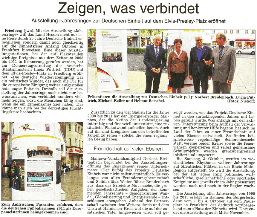 Elvis-Presely-Platz Friedberg und Deutsche Einheit: "Zeigen, was verbindet", WZ 19.09.2015, Text: jwn, Foto: Niehoff