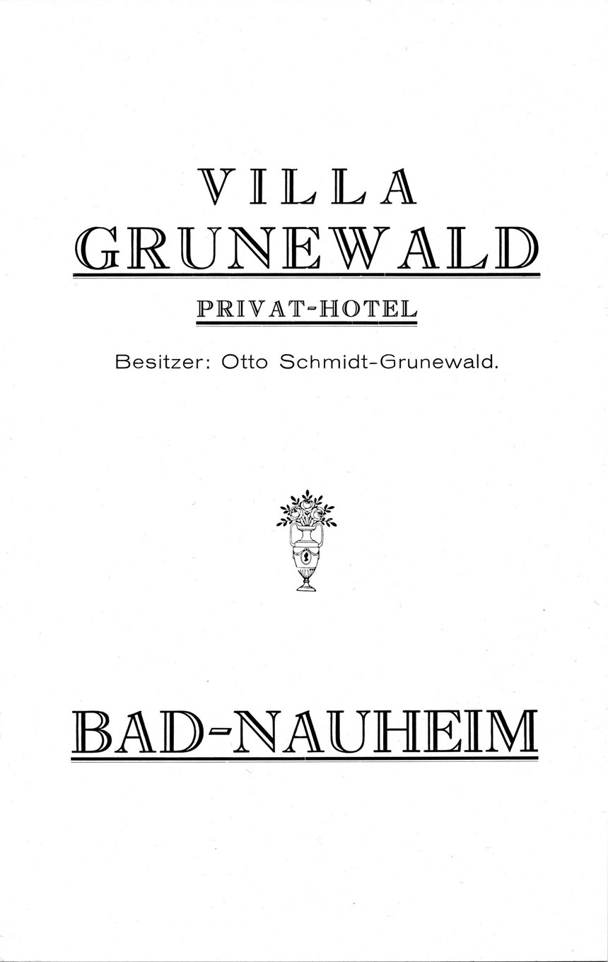 Hotelprospekt Villa Grunewald, Herausgeber, Otto Schmidt-Grunewald, der wie die damals 35-jährige Rita Issberner-Haldane, Elvis persönlich kennenlernte