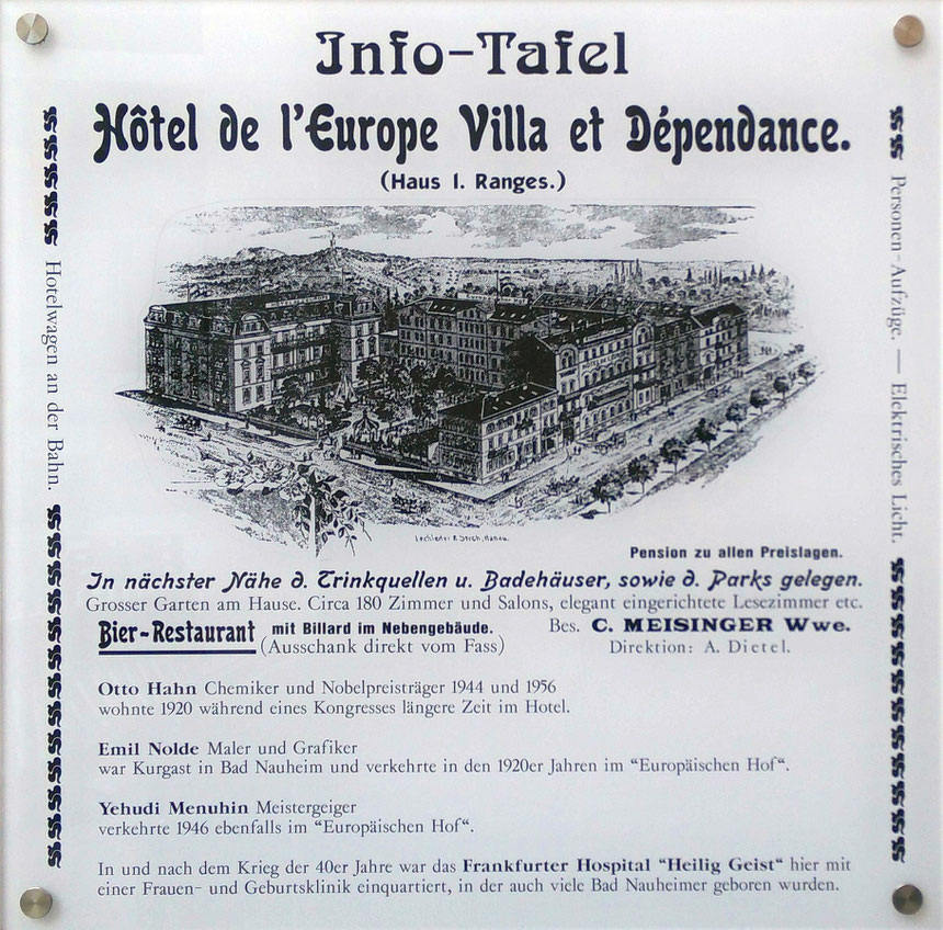 Erinnerungstafel für das Hotel de l'Europe in der Stresemannstraße Bad Nauheim