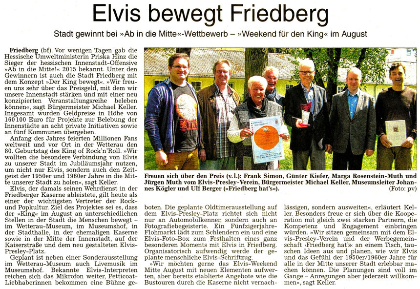 Elvis bewegt Friedberg, WZ 08.05.2015, Text: bf, Foto: pv