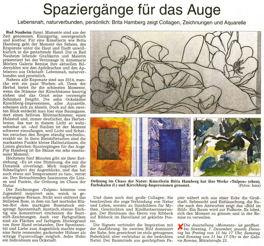 Ausstellung von Brita Hamberg "Momente" in der Galerie Remise Bad Nauheim, WZ 29.11.2014, Text und Fotos: hms