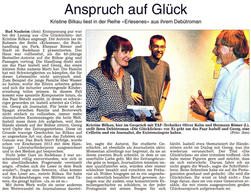 WZ 18.07.2015 - Roman: Die Glücklichen - von und mit Autorin Kristine Bilkau, Text und Foto: Petra Ihm-Fahle