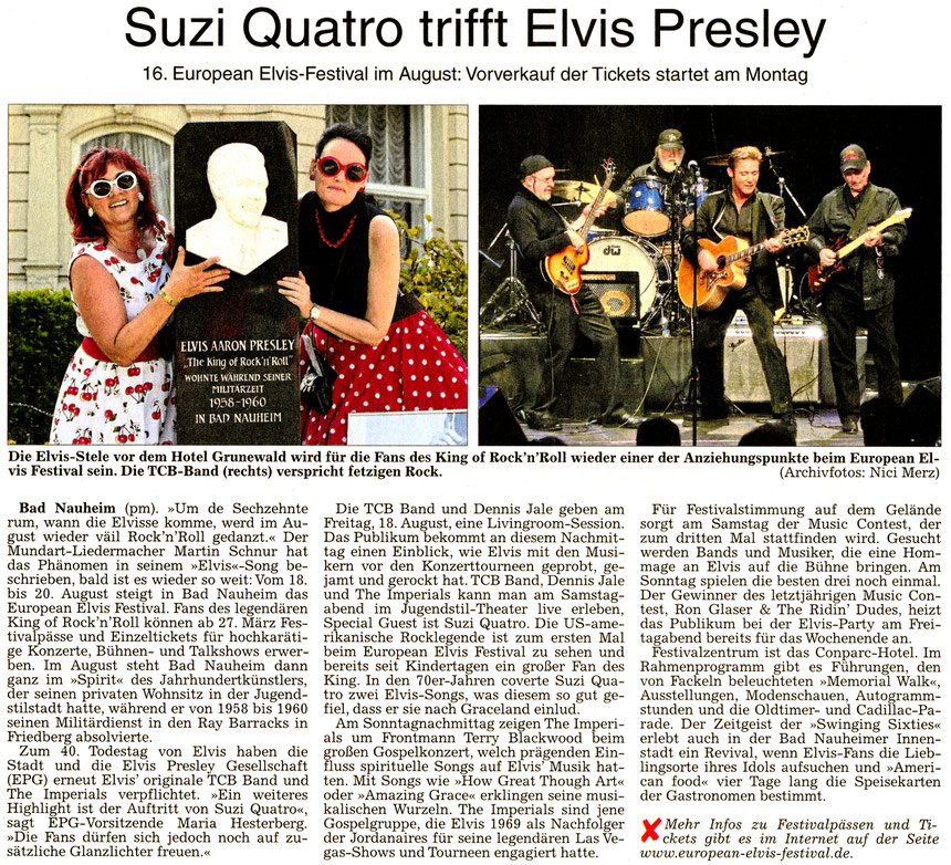 16. European Elvis-Festival: Suzi Quatro trifft Elvis Presley, WZ 25.03.2017, Text: pm, Fotos: WZ-Archiv und Nici Merz