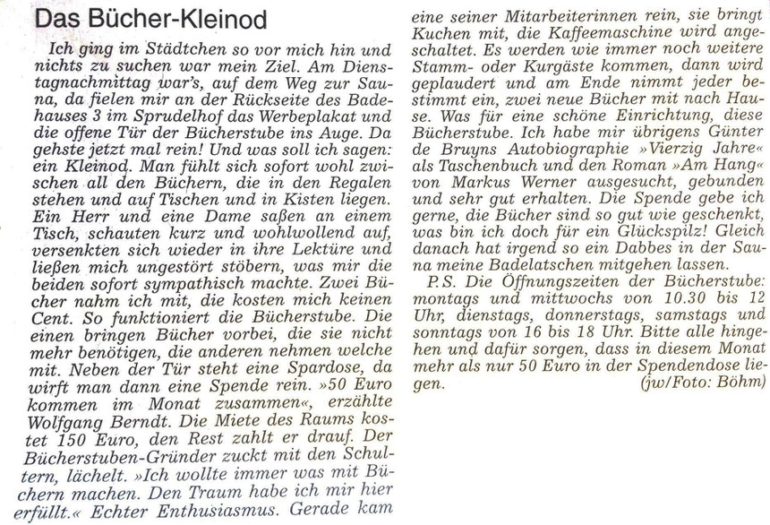 Bücherstube "Das Bücher-Keinod", WZ 14.09.2014, Text: Jürgen Wagner, Foto: böhm