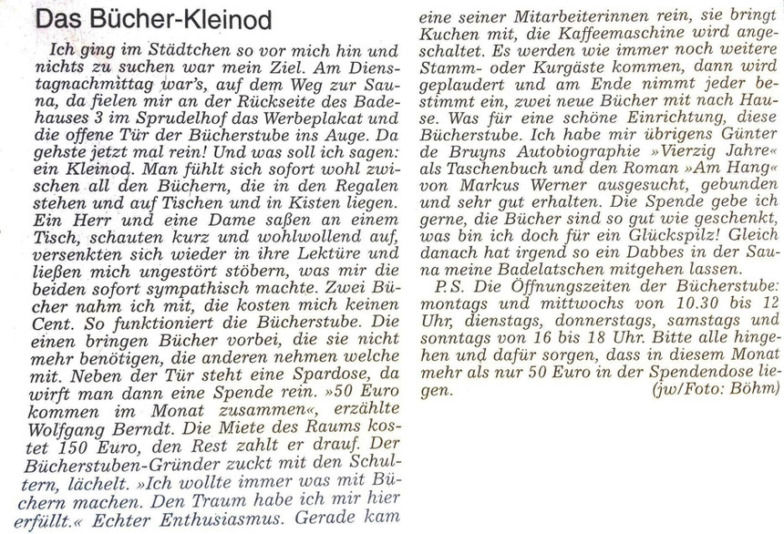 Bücherstube "Das Bücher-Keinod", WZ 14.09.2014, Text: Jürgen Wagner, Foto: böhm